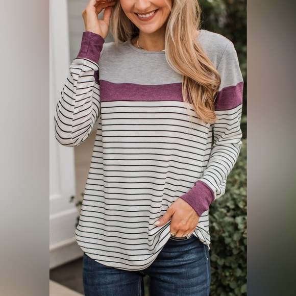 Staccato Tops - Staccato striped color block long sleeve shirt size medium